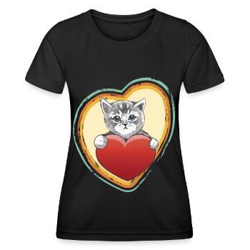 Retro Herz mit Bengal-Katze Liebes-Katzen-Katze mi - Frauen Funktions-T-Shirt - Schwarz - Vorne - AI Model Female 172 light (172cm)