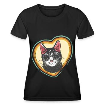 Herz Retro mit Cool Cat Tomcat Bengalkatze Love Ca - Frauen Funktions-T-Shirt - Schwarz - Vorne - AI Model Female 172 light (172cm)