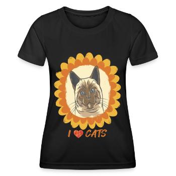 Ich liebe Katzen-Sonnenblume und Bengal-Katze Nett - Frauen Funktions-T-Shirt - Schwarz - Vorne - AI Model Female 172 light (172cm)