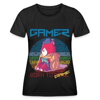 Gamer Funny Video Games Born To Gaming Retro Game - Frauen Funktions-T-Shirt - Schwarz - Vorne - AI Model Female 172 light (172cm)
