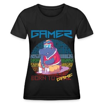 Video Games Funny Gamer Born To Gaming Retro Game - Frauen Funktions-T-Shirt - Schwarz - Vorne - AI Model Female 172 light (172cm)