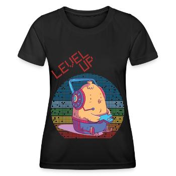 Niveau vers le haut Gamer Jeux vidéo Retro Vintage Gaming Ch - T-shirt sport Femme - noir - Devant - AI Model Female 172 light (172cm)