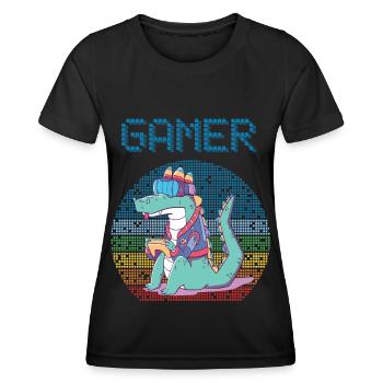 Gamer Jeux vidéo rétro Jeux vintage Funny Croco - T-shirt sport Femme - noir - Devant - AI Model Female 172 light (172cm)