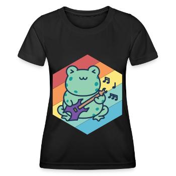 Netter Gitarrist-Frosch-Gitarren-Rockgitarren-Musi - Frauen Funktions-T-Shirt - Schwarz - Vorne - AI Model Female 172 light (172cm)