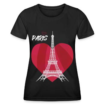 Touristisches Herz-Eiffelturm-Andenken Frankreichs - Frauen Funktions-T-Shirt - Schwarz - Vorne - AI Model Female 172 light (172cm)