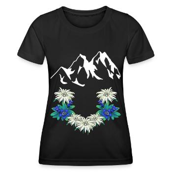 Autriche Suisse Montagnes Montagnes Gentiane Edelweiss - T-shirt sport Femme - noir - Devant - AI Model Female 172 light (172cm)