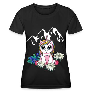 Alps Unicorn Children Tyrol Mountains Peaks Flowers - Women's Functional T-Shirt - black - Front - AI Model Female 172 light (172cm)