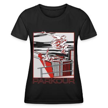 Parkour Warnung Über alles springen Laufen Springe - Frauen Funktions-T-Shirt - Schwarz - Vorne - AI Model Female 172 light (172cm)