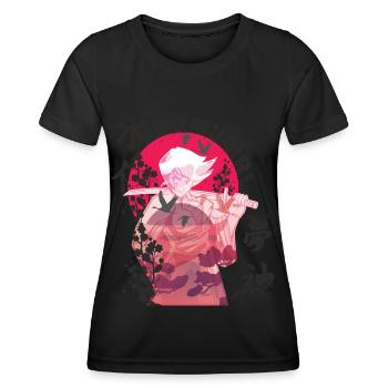 Samurai Mädchen Samugirl Japanische Blumen Krieger - Frauen Funktions-T-Shirt - Schwarz - Vorne - AI Model Female 172 light (172cm)