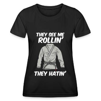 They See Mee Rollin They Hatin Jiu Jitsu BJJ - Frauen Funktions-T-Shirt - Schwarz - Vorne - AI Model Female 172 light (172cm)