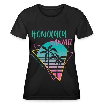 Honolulu Hawaii Palmen Retro Ocean Surfing - Frauen Funktions-T-Shirt - Schwarz - Vorne - AI Model Female 172 light (172cm)