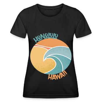 Honolulu Surfing Palmen Hawaii Urlaub Ozean - Frauen Funktions-T-Shirt - Schwarz - Vorne - AI Model Female 172 light (172cm)