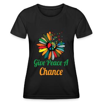 Hippie Peace Zeichen Frieden Blumen Blumenkind - Frauen Funktions-T-Shirt - Schwarz - Vorne - AI Model Female 172 light (172cm)