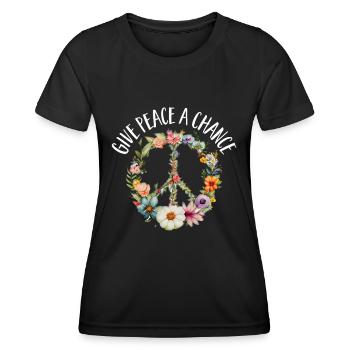 Hippie Peace Zeichen Frieden Blumen Blumenkind - Frauen Funktions-T-Shirt - Schwarz - Vorne - AI Model Female 172 light (172cm)