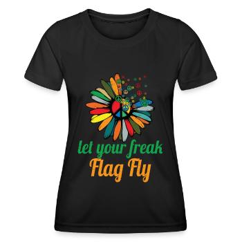 Hippie Peace Sign Peace Flowers Flower Child - T-shirt sport Femme - noir - Devant - AI Model Female 172 light (172cm)