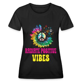 Hippie Peace Zeichen Frieden Blumen Blumenkind - Frauen Funktions-T-Shirt - Schwarz - Vorne - AI Model Female 172 light (172cm)