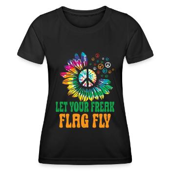 Hippie Peace Sign Peace Flowers Flower Child - T-shirt sport Femme - noir - Devant - AI Model Female 172 light (172cm)