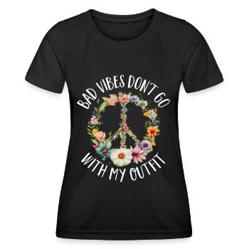 Hippie Peace Zeichen Frieden Blumen Blumenkind - Frauen Funktions-T-Shirt - Schwarz - Vorne - AI Model Female 172 light (172cm)