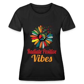 Hippie Peace Zeichen Frieden Blumen Blumenkind - Frauen Funktions-T-Shirt - Schwarz - Vorne - AI Model Female 172 light (172cm)