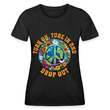 Hippie Peace Sign Peace Flowers Flower Child - T-shirt sport Femme - noir - Devant - AI Model Female 172 light (172cm)