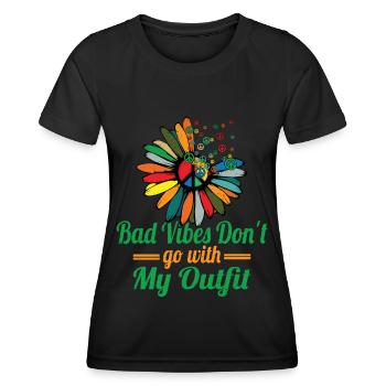 Hippie Peace Zeichen Frieden Blumen Blumenkind - Frauen Funktions-T-Shirt - Schwarz - Vorne - AI Model Female 172 light (172cm)