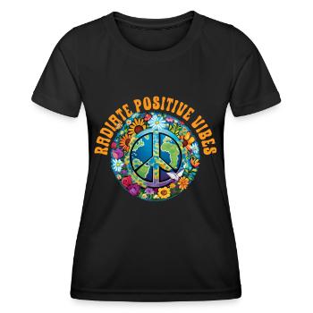 Hippie Peace Sign Peace Flowers Flower Child - Women's Functional T-Shirt - black - Front - AI Model Female 172 light (172cm)