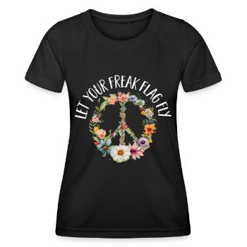 Hippie Peace Sign Peace Flowers Flower Child - T-shirt sport Femme - noir - Devant - AI Model Female 172 light (172cm)