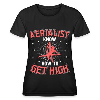 Soie aérienne / Yoga aérien / Acrobaties aériennes - T-shirt sport Femme - noir - Devant - AI Model Female 172 light (172cm)