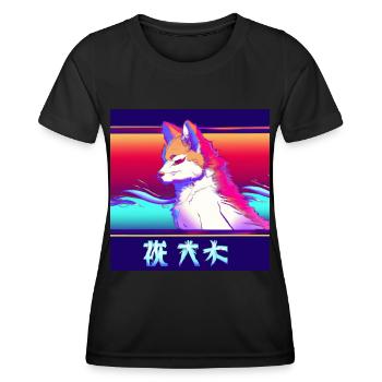 Kitsun Vaporwave Japanische Kami Vaporwave Kitsune - Frauen Funktions-T-Shirt - Schwarz - Vorne - AI Model Female 172 light (172cm)