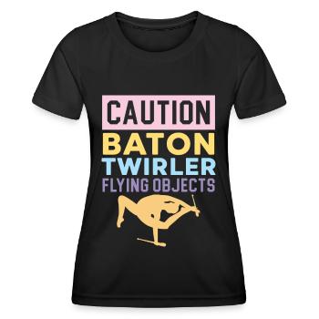 Vorsicht Baton Twirler Fliegende Objekte Baton Twi - Frauen Funktions-T-Shirt - Schwarz - Vorne - AI Model Female 172 light (172cm)