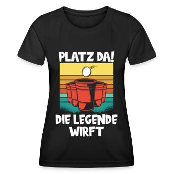 Platz da die Legende wirft Trinkspiel Beerpong - Frauen Funktions-T-Shirt - Schwarz - Vorne - AI Model Female 172 light (172cm)