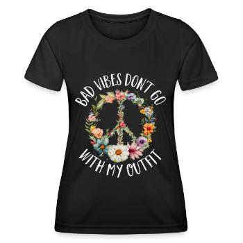 Hippie Peace Zeichen Frieden Blumen Blumenkind - Frauen Funktions-T-Shirt - Schwarz - Vorne - AI Model Female 172 light (172cm)