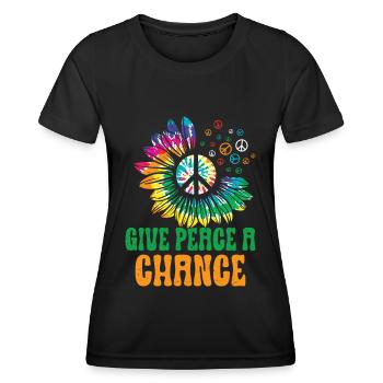 Hippie Peace Zeichen Frieden Blumen Blumenkind - Frauen Funktions-T-Shirt - Schwarz - Vorne - AI Model Female 172 light (172cm)