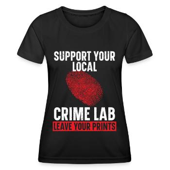 Soutenez votre laboratoire criminel local Hinterl - T-shirt sport Femme - noir - Devant - AI Model Female 172 light (172cm)
