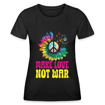 Hippie Peace Zeichen Frieden Blumen Blumenkind - Frauen Funktions-T-Shirt - Schwarz - Vorne - AI Model Female 172 light (172cm)