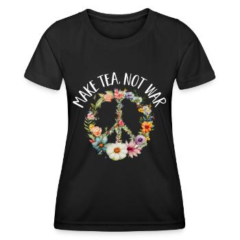 Hippie Peace Zeichen Frieden Blumen Blumenkind - Frauen Funktions-T-Shirt - Schwarz - Vorne - AI Model Female 172 light (172cm)