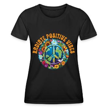 Hippie Peace Zeichen Frieden Blumen Blumenkind - Frauen Funktions-T-Shirt - Schwarz - Vorne - AI Model Female 172 light (172cm)