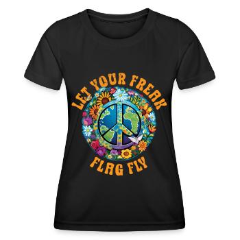 Hippie Peace Sign Peace Flowers Flower Child - T-shirt sport Femme - noir - Devant - AI Model Female 172 light (172cm)