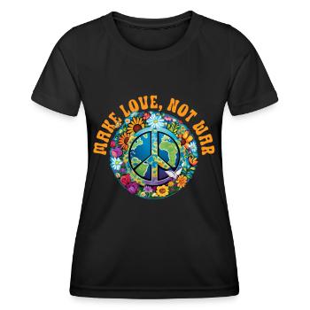 Hippie Peace Zeichen Frieden Blumen Blumenkind - Frauen Funktions-T-Shirt - Schwarz - Vorne - AI Model Female 172 light (172cm)