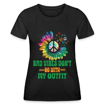 Hippie Peace Zeichen Frieden Blumen Blumenkind - Frauen Funktions-T-Shirt - Schwarz - Vorne - AI Model Female 172 light (172cm)