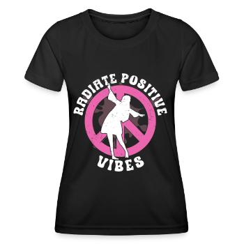 Hippie Peace Zeichen Frieden Blumen Blumenkind - Frauen Funktions-T-Shirt - Schwarz - Vorne - AI Model Female 172 light (172cm)
