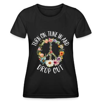 Hippie Peace Sign Peace Flowers Flower Child - Women's Functional T-Shirt - black - Front - AI Model Female 172 light (172cm)