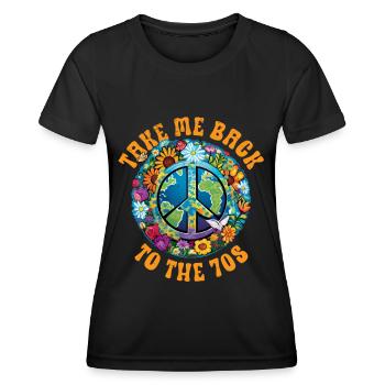 Hippie Peace Sign Peace Flowers Flower Child - T-shirt sport Femme - noir - Devant - AI Model Female 172 light (172cm)