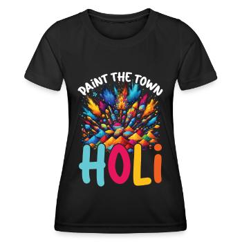 Happy Holi Grüße Hinduismus Indisches Fest - Frauen Funktions-T-Shirt - Schwarz - Vorne - AI Model Female 172 light (172cm)