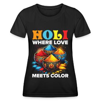Happy Holi Grüße Hinduismus Indisches Fest - Frauen Funktions-T-Shirt - Schwarz - Vorne - AI Model Female 172 light (172cm)