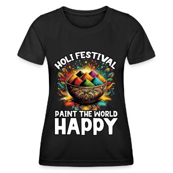 Happy Holi Grüße Hinduismus Indisches Fest - Frauen Funktions-T-Shirt - Schwarz - Vorne - AI Model Female 172 light (172cm)
