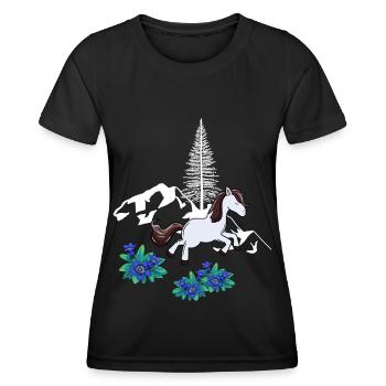 Cheval, Nature, Montagnes, Cheval Sauvage, Poney - T-shirt sport Femme - noir - Devant - AI Model Female 172 light (172cm)