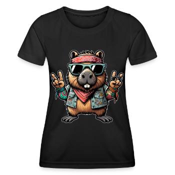 Capybara Peace Hippie - Women's Functional T-Shirt - black - Front - AI Model Female 172 light (172cm)