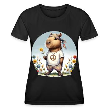 Capybara Hippie Peace - Women's Functional T-Shirt - black - Front - AI Model Female 172 light (172cm)