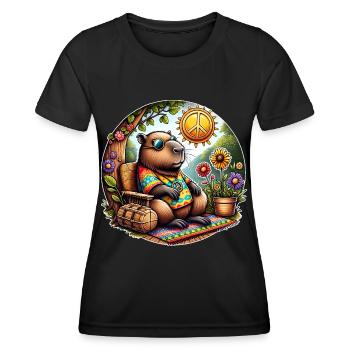 Capybara Hippie Peace - Women's Functional T-Shirt - black - Front - AI Model Female 172 light (172cm)